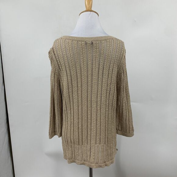 Talbots Sweater Womens XLP Gold Petite Linen Metallic Blend Open Knit Pullover - Picture 5 of 10